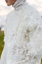 Vintage Asymmetric Chunky Knit Sweater with 3D Leaf Fringe