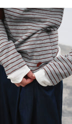 Crew Neck Relaxed Fit Layered-Look Striped T-Shirt – Casual Two-in-One Tee