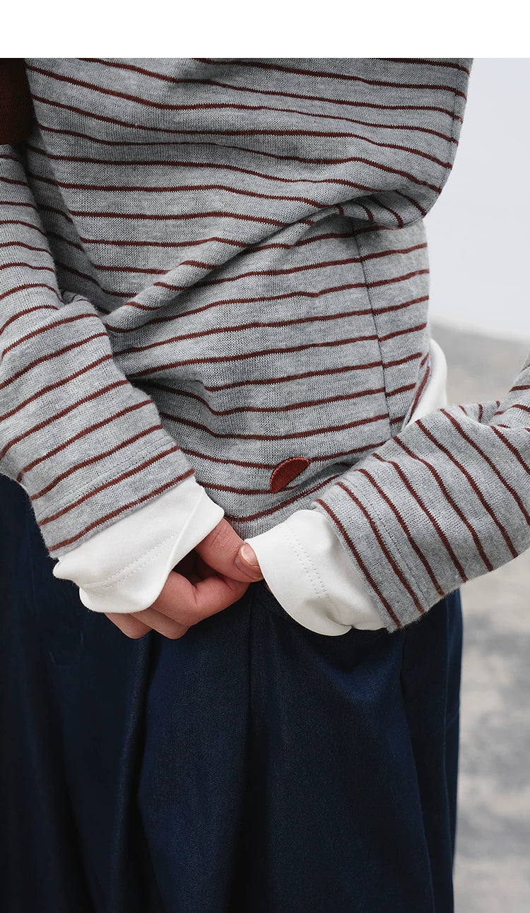 Crew Neck Relaxed Fit Layered-Look Striped T-Shirt – Casual Two-in-One Tee