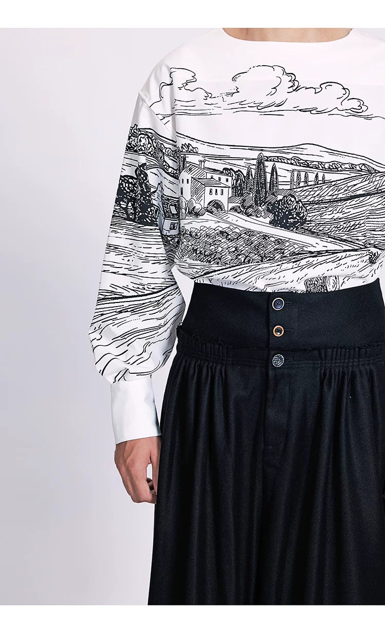 Vintage High-Waist Ruched Loose Wide-Leg Pants