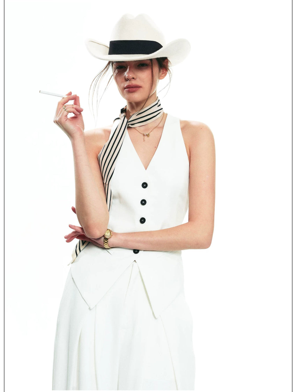 French-Inspired V-Neck Sleeveless Fitted Vest