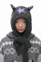Grotesque Faux Mink Snail Star Knit Beanie