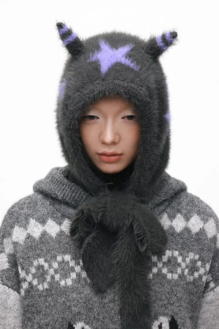 Grotesque Faux Mink Snail Star Knit Beanie