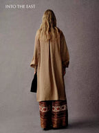 Boho Linen Placement Print Wide-Leg Pants
