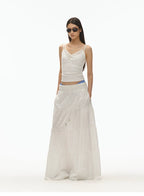 Wide Ribbed Waistband Tiered Crinkle Maxi Skirt