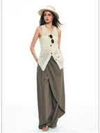 Autumn Wool-Blend Wide-Leg Tailored Pants with Layered Tie Details
