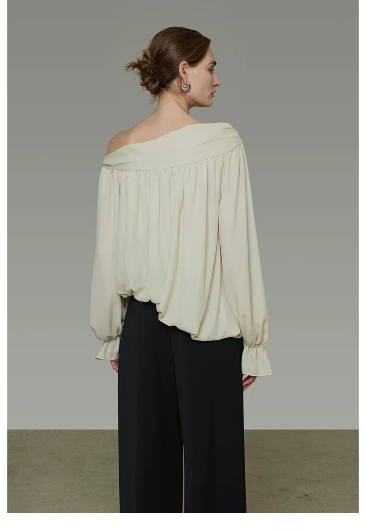 French-Inspired Asymmetric One-Shoulder Shirt