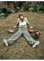 Handmade Plush Gradient Sweater with Goose Appliqué and Floral Embroidery