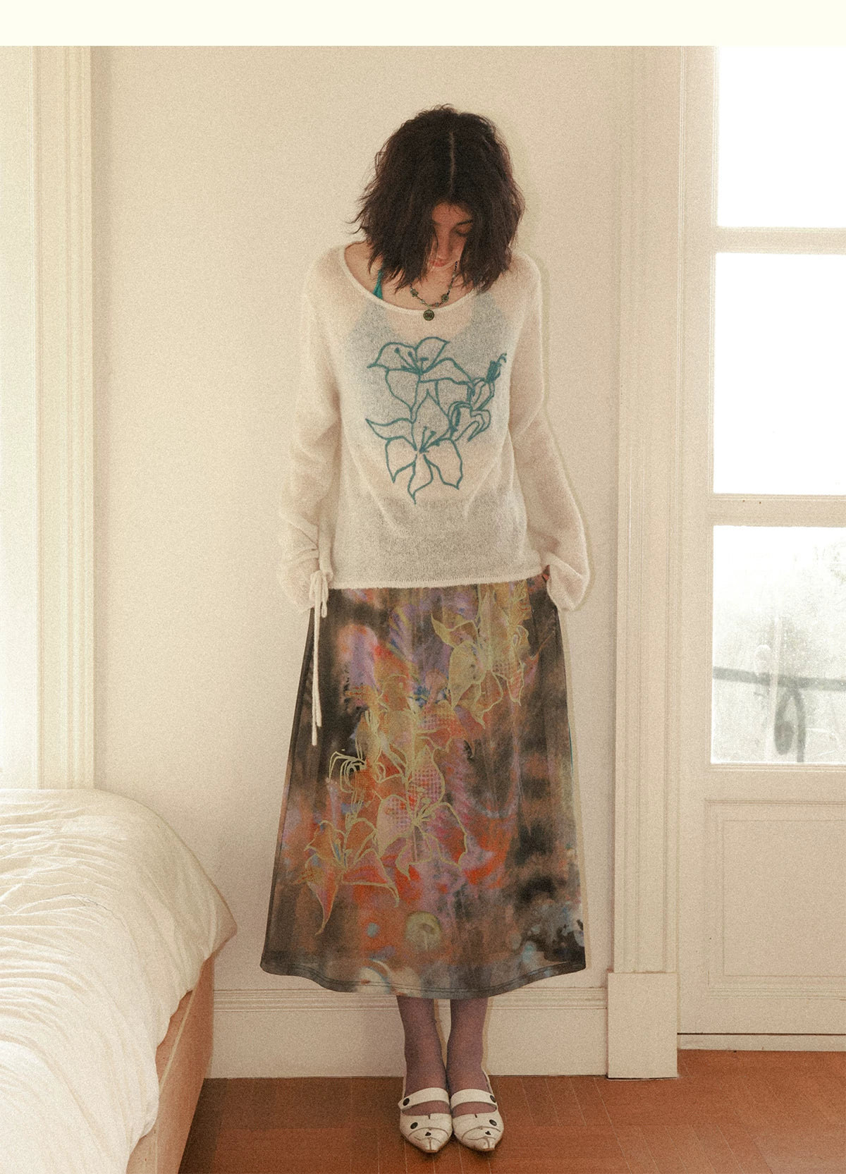 Lily Orchid A-Line Mesh Midi Skirt