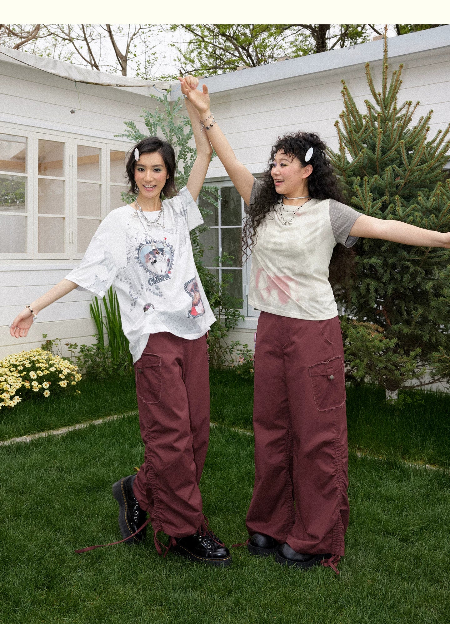 Distressed Washed Drawstring Cargo Straight-Leg Pants