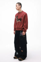Punk Dog Faux Mink Jacquard Retro Color-Block Soft Knit Sweater