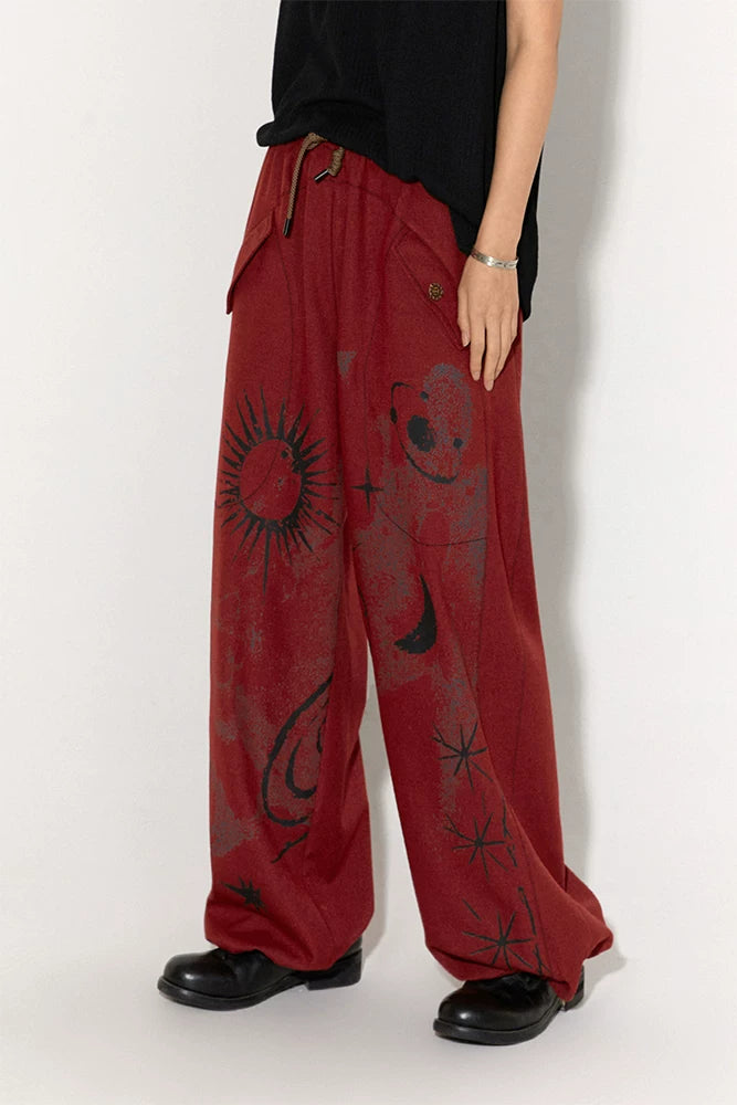 Retro Sun Print Loose Fit Casual Pants – Breathable Spring/Summer Trousers