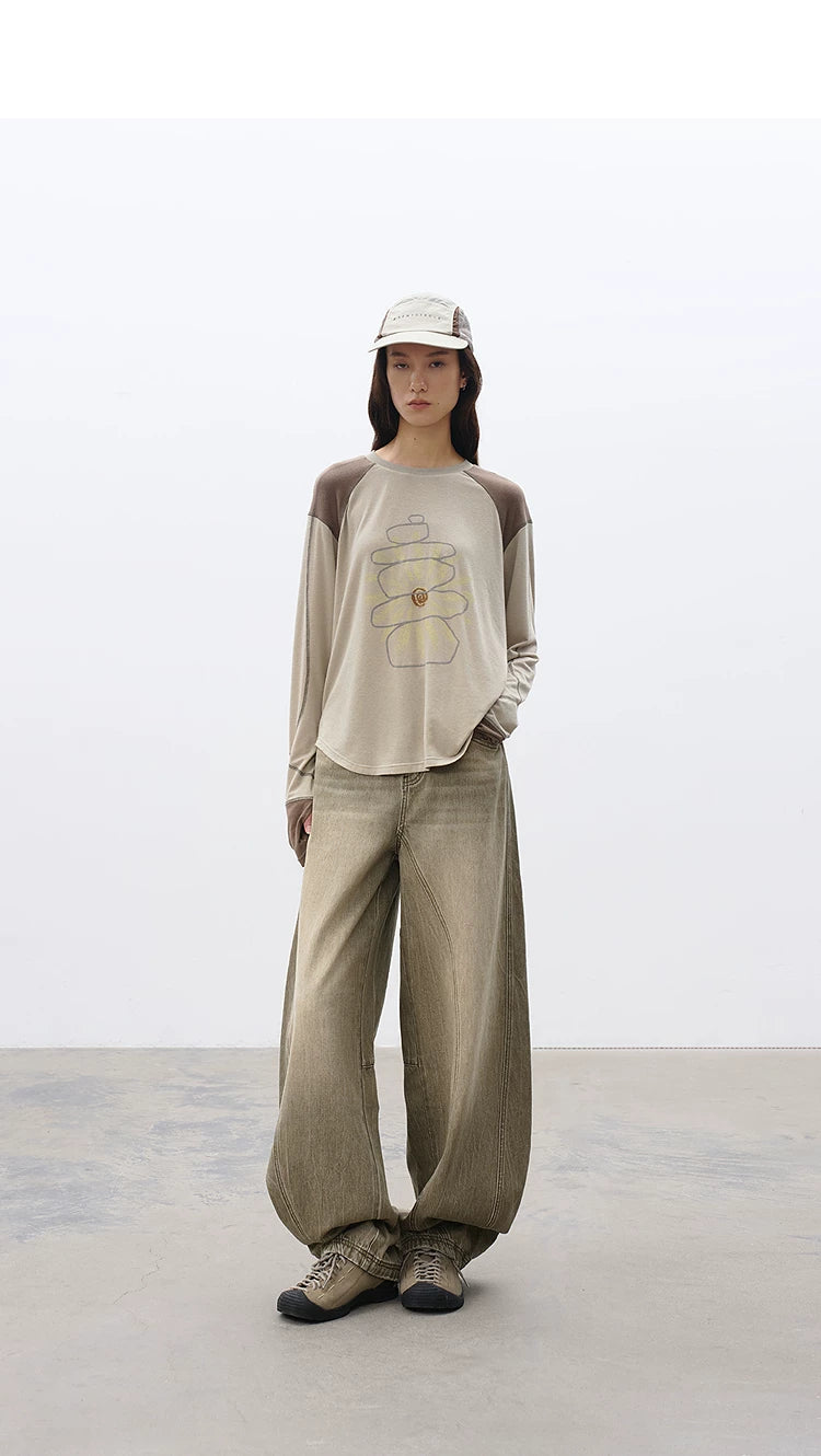 Relaxed Fit Washed Denim Pants with Curved Panel – Casual Street Style Jeans