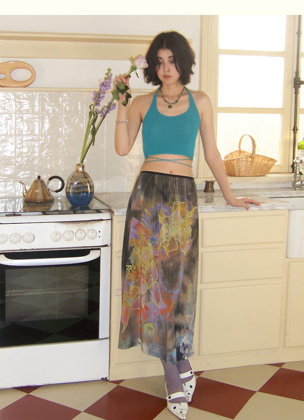 Lily Orchid A-Line Mesh Midi Skirt
