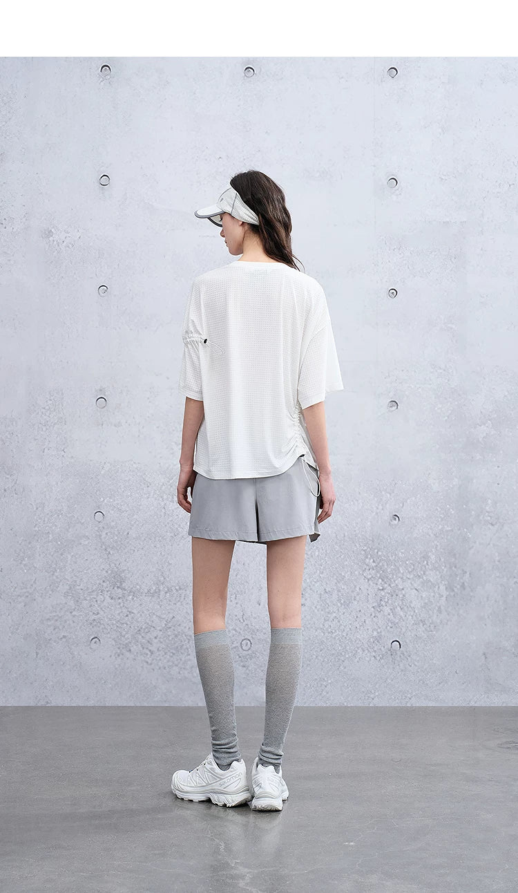 Loose Casual Waffle Knit Asymmetrical Short Sleeve T-Shirt