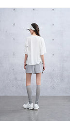 Loose Casual Waffle Knit Asymmetrical Short Sleeve T-Shirt