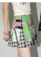 NANA Collaboration Plaid Patchwork Printed Pleated Skirt