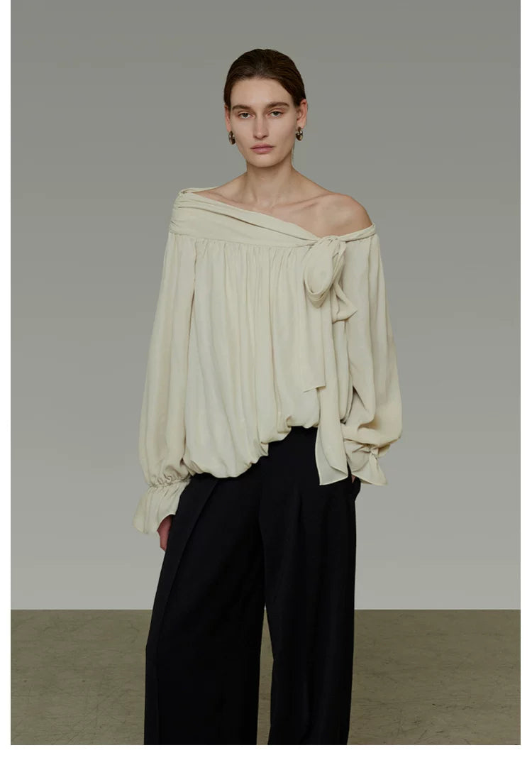 French-Inspired Asymmetric One-Shoulder Shirt