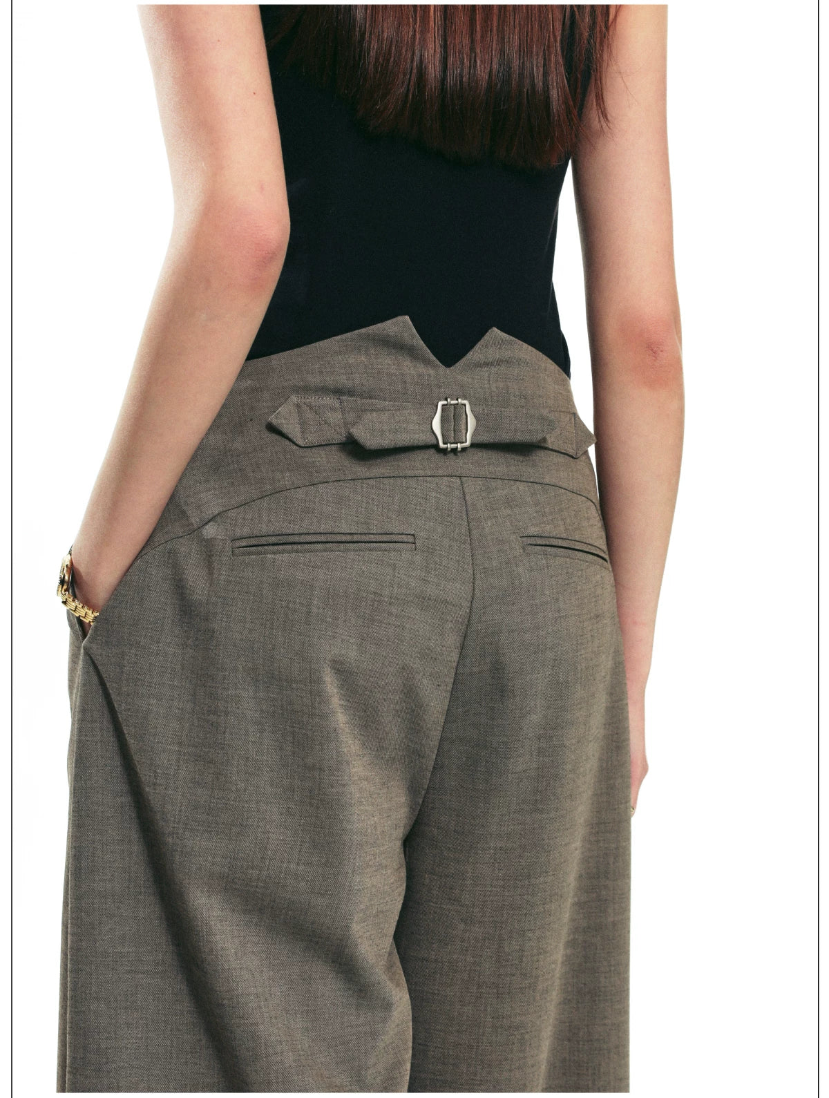Autumn Wool-Blend Wide-Leg Tailored Pants with Layered Tie Details