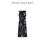 Black Floral Vine Print Sleeveless Dress