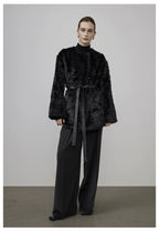 Black Faux Shearling Fur-Lined Coat