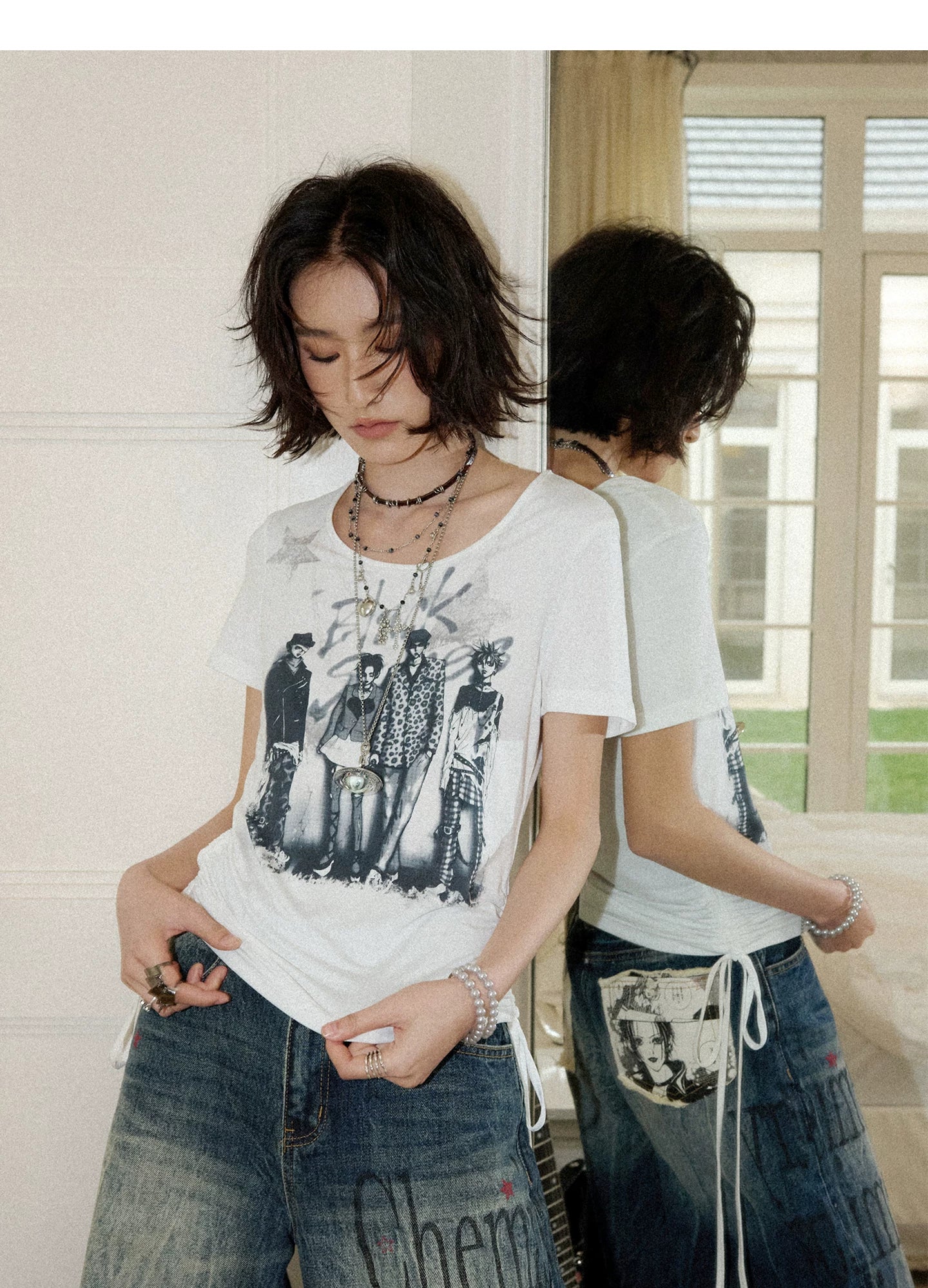 NANA Collaboration Portrait Graphic Drawstring Cropped T-Shirt