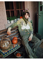 Handmade Plush Gradient Sweater with Goose Appliqué and Floral Embroidery