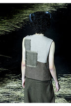 Vintage Wool Raw-Edge Patchwork Asymmetric Layering Vest