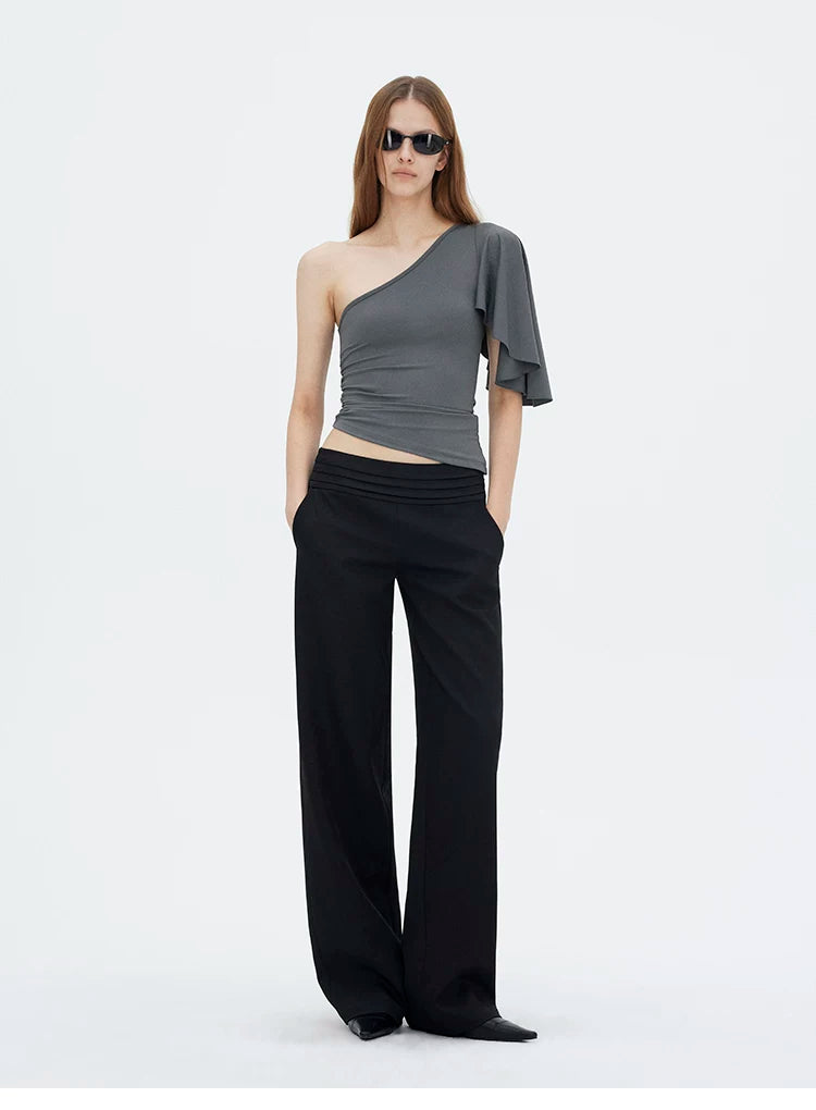 Asymmetric One-Shoulder Ruched Fitted Top