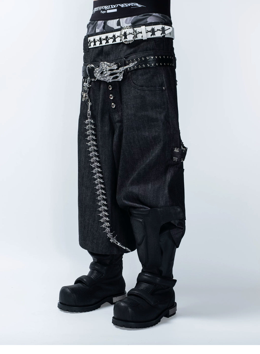 FVVO PunkFreeGuys Patch & Stud Cropped Pants