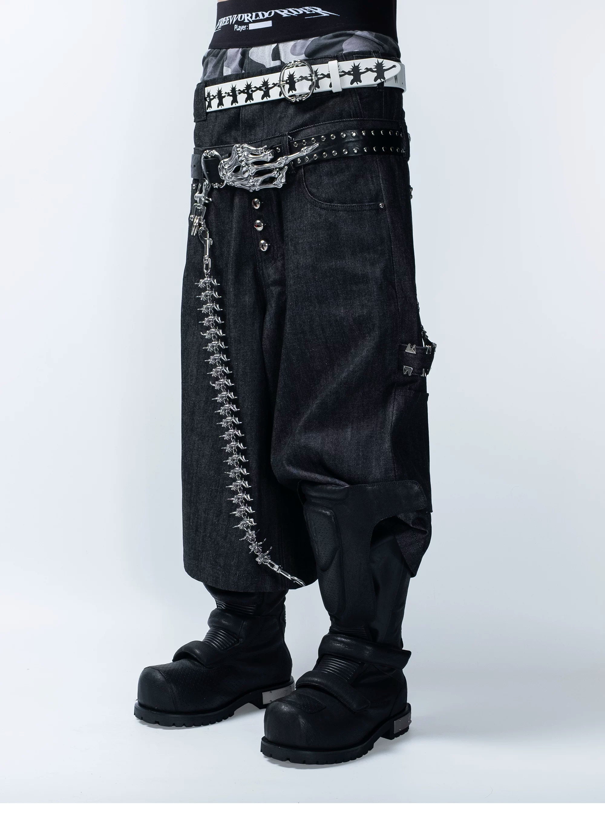 FVVO PunkFreeGuys Patch & Stud Cropped Pants