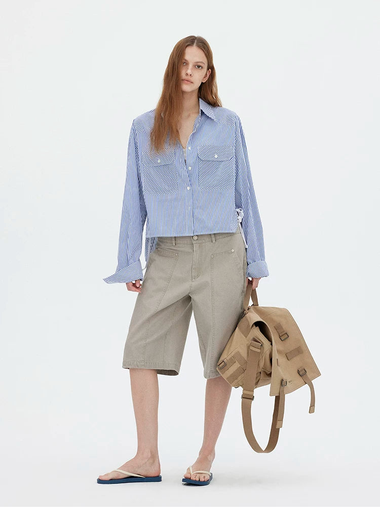Washed Utility Cargo Shorts with Double Knee Pockets
