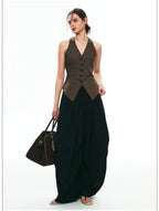 Wrinkle-Resistant Draped Wide-Leg Parachute Pants