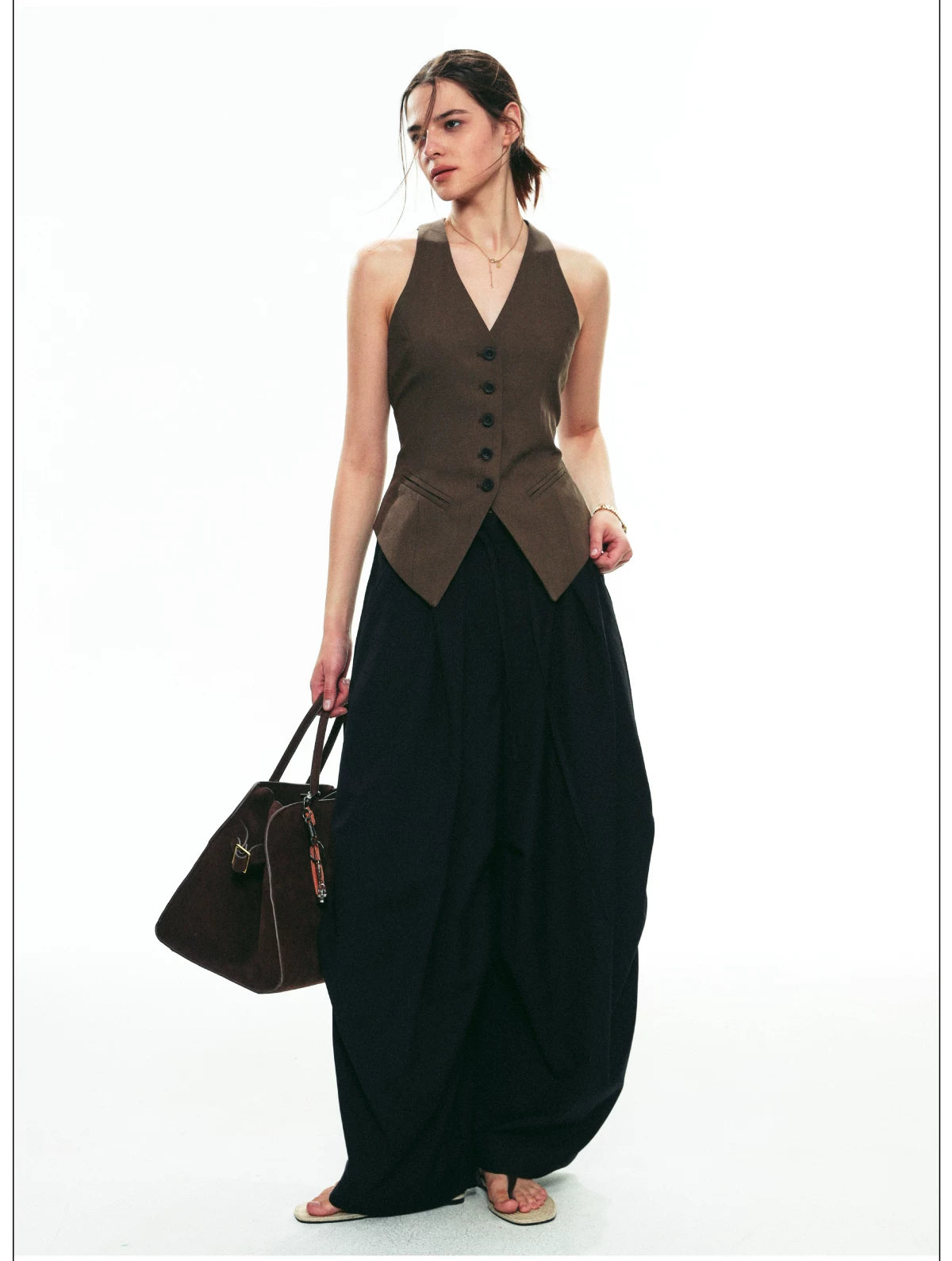 Wrinkle-Resistant Draped Wide-Leg Parachute Pants