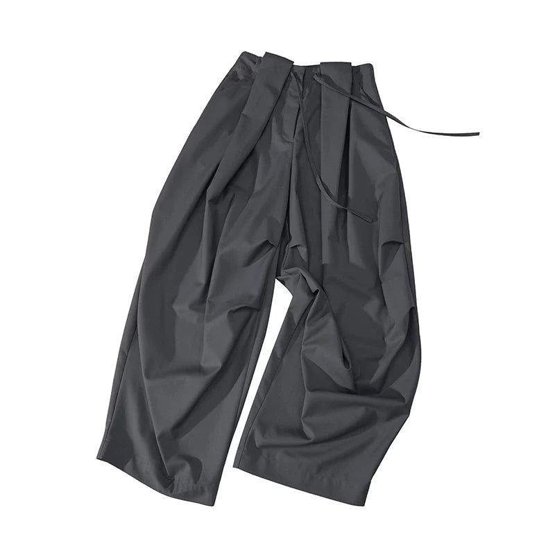 Wrinkle-Resistant Draped Wide-Leg Parachute Pants
