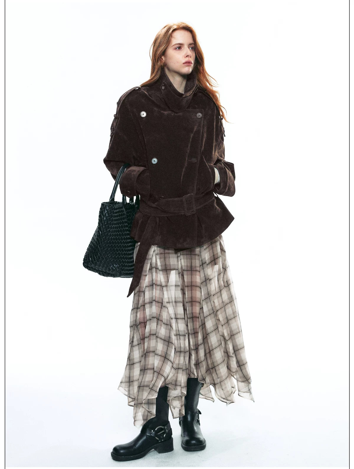 Autumn Scottish-Inspired Flowy Plaid Asymmetric Maxi Skirt