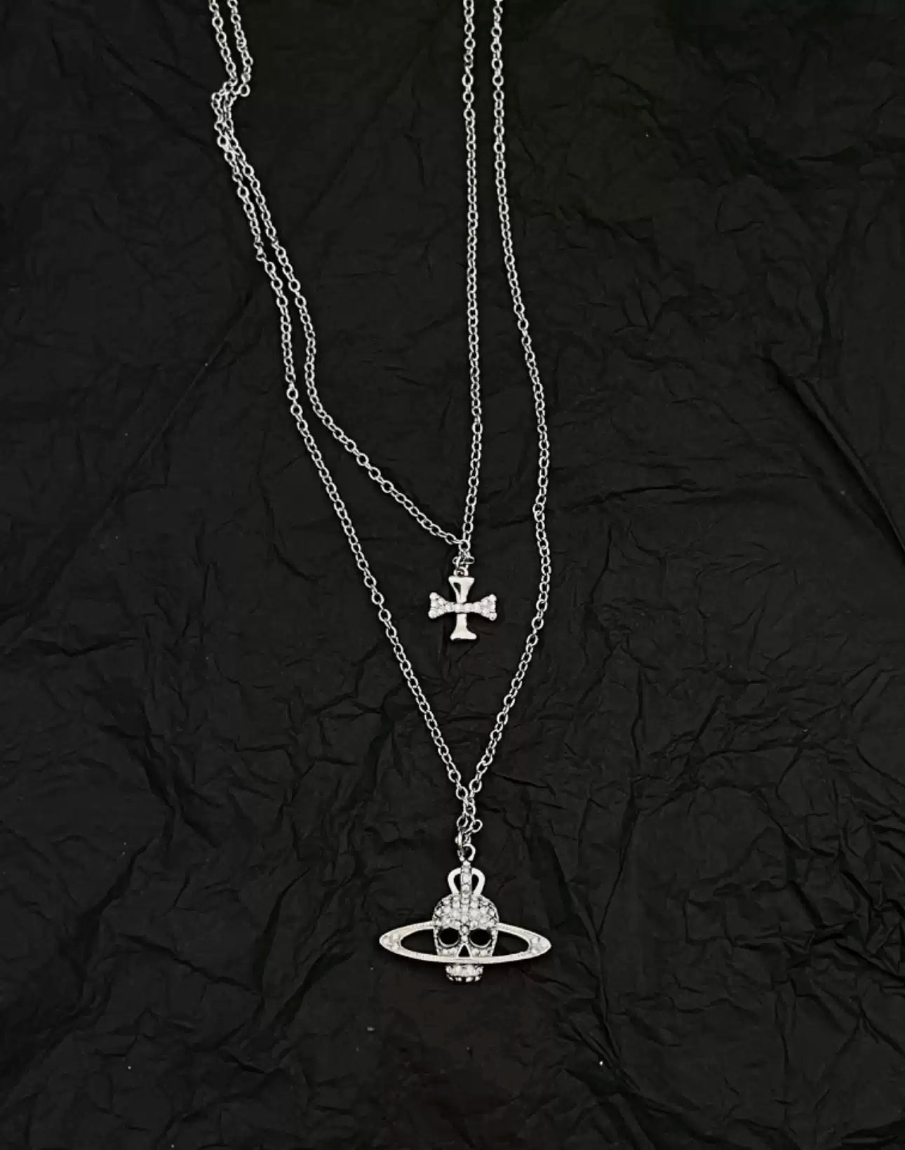 Saturn Skull Cross Layered Necklace Secondary image