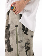 All-Over Puff Texture Casual Pants with Side Zipper