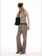 Elegant French Tie-Neck Sleeveless Fitted Top