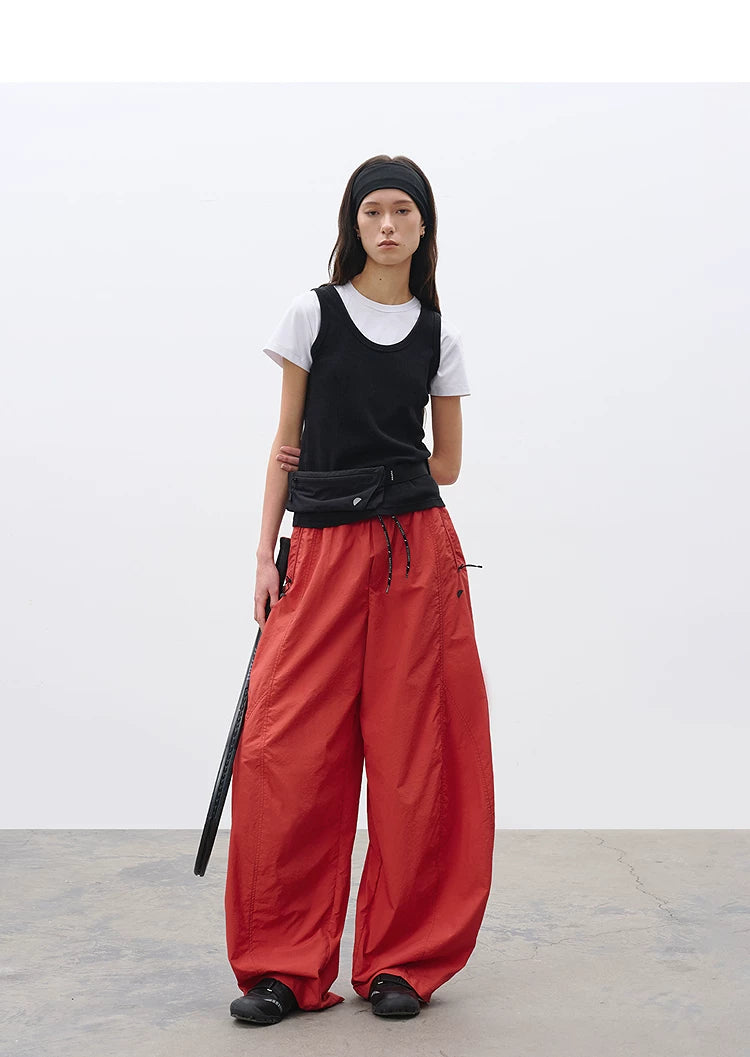 Loose Structured Panel Balloon Casual Pants