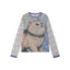 Cat Graphic Mesh Long Sleeve Top