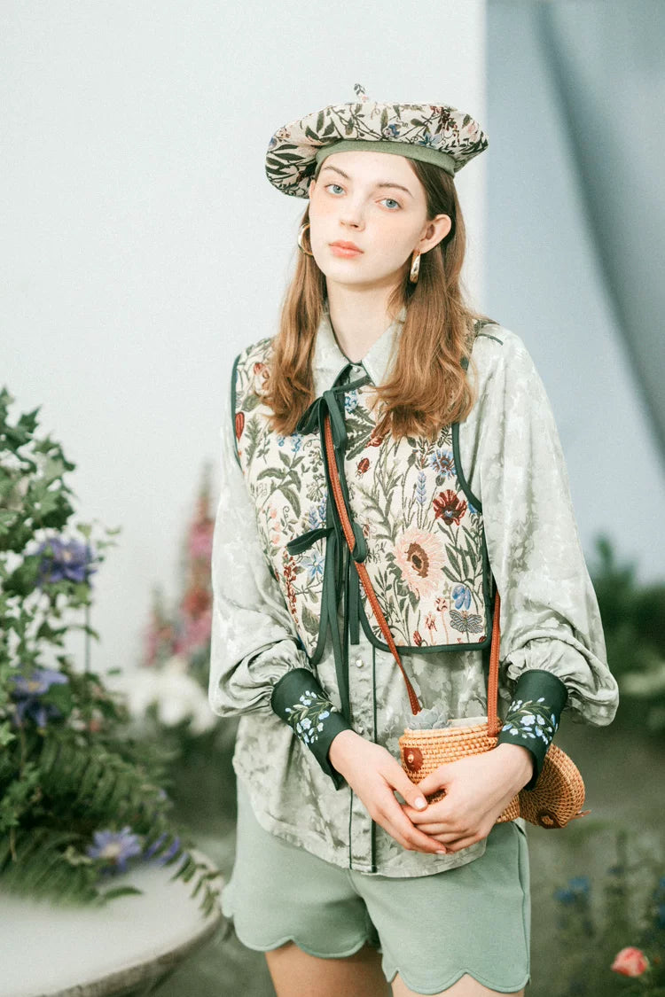 Vintage Jacquard Reversible Cropped Vest