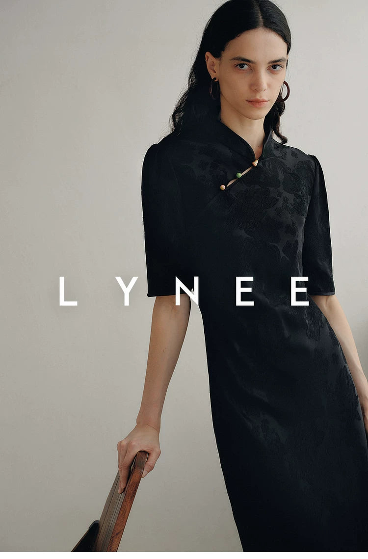 Jacquard Bias-Cut Mid-Sleeve Cheongsam Dress