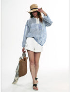 French Striped Lightweight Knit Long Sleeve Top