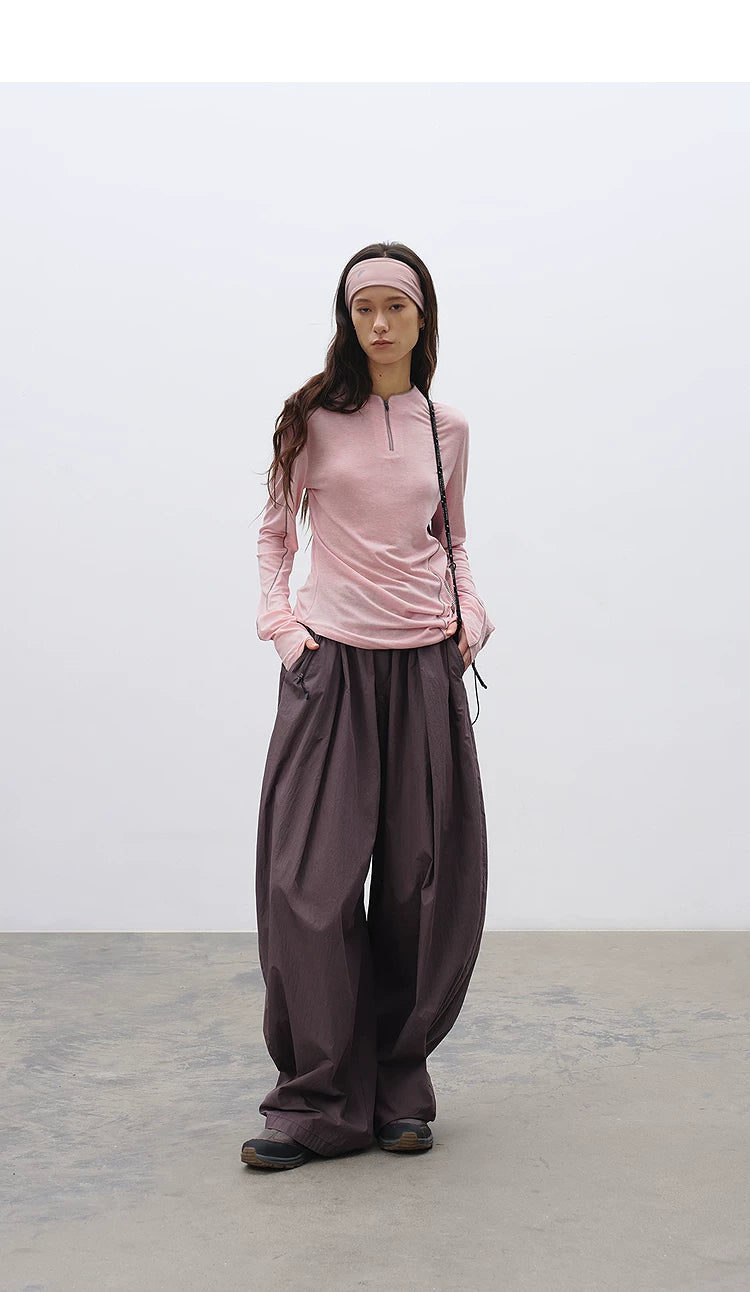 Loose Casual Balloon Pants with Elastic Waist and Pleats