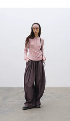 Loose Casual Balloon Pants with Elastic Waist and Pleats