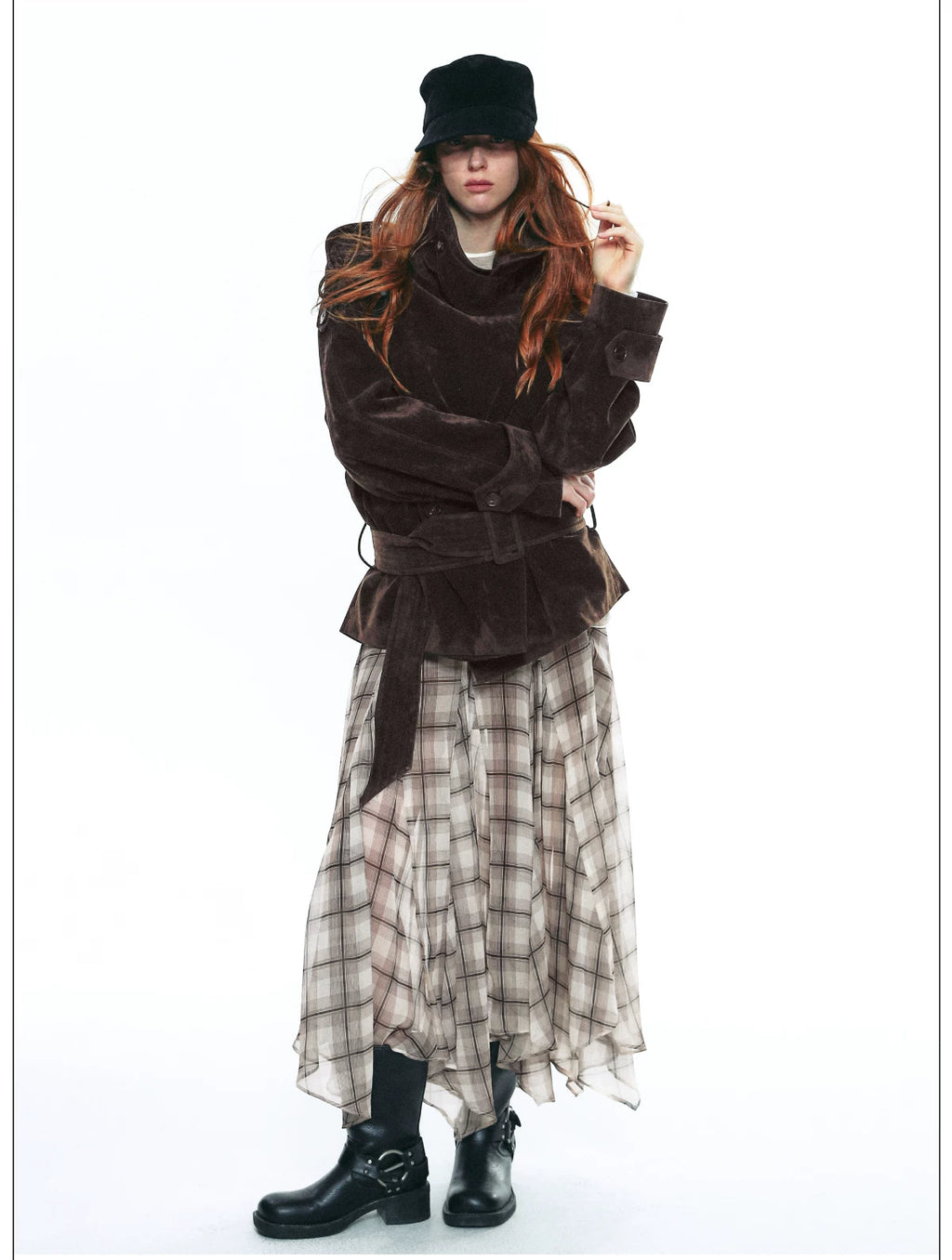 Autumn Scottish-Inspired Flowy Plaid Asymmetric Maxi Skirt
