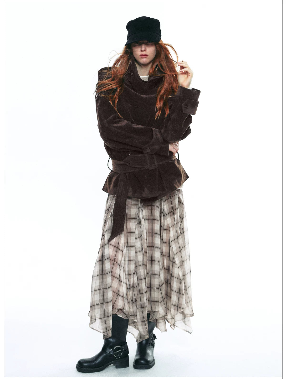 Autumn Scottish-Inspired Flowy Plaid Asymmetric Maxi Skirt