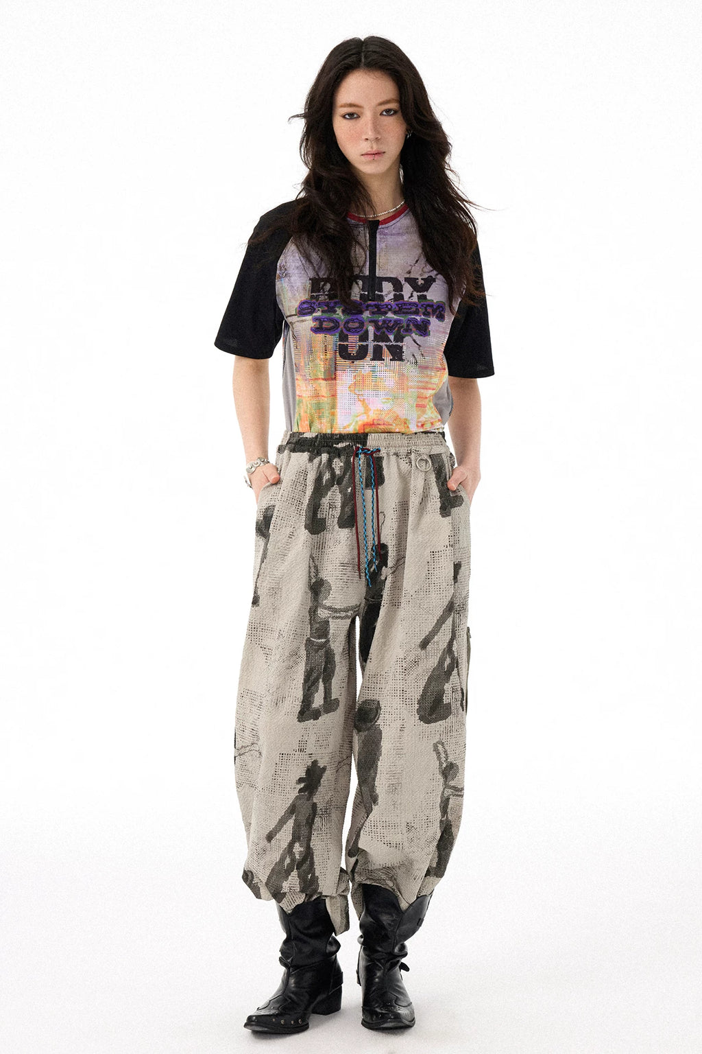 All-Over Puff Texture Casual Pants with Side Zipper