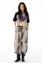 All-Over Puff Texture Casual Pants with Side Zipper